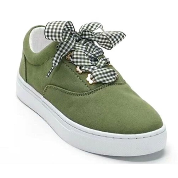 Isaac Mizrahi Live! Canvas Sneakers with Gingham Laces SZ 6M - Picture 1 of 3